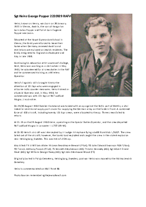 A preview of a PDF biography for Popper, Heinz George